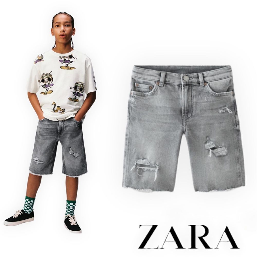 ZARA Kids | Gray | RELAXED FIT RIPPED DENIM SHORTS